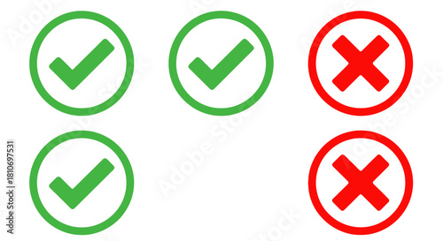 A visual representation of three green checkmarks and two red X marks in circles, symbolizing approval and rejection.