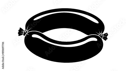 Vector illustration of black silhouette icon of two linked sausages forming an oval shape isolated on transparent background 