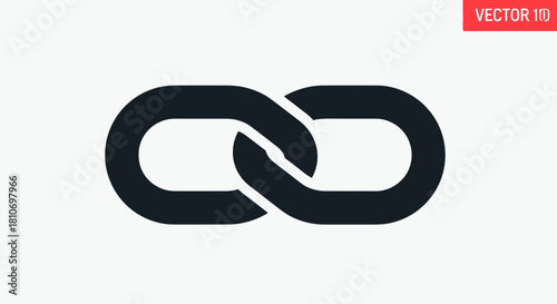 Black chain link icon representing connection, infinity, and relationships on a white background.