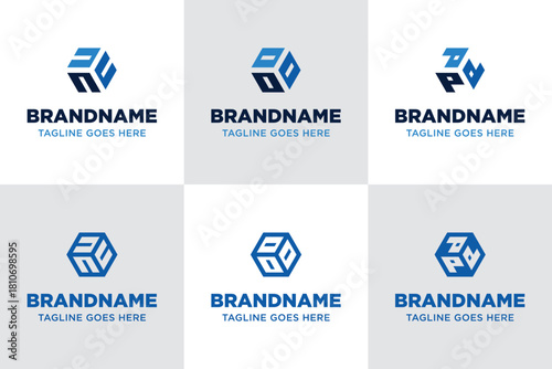 Letters NNN OOO PPP Hexagon Logo Set, symbolizing structure, balance, and geometric modernity