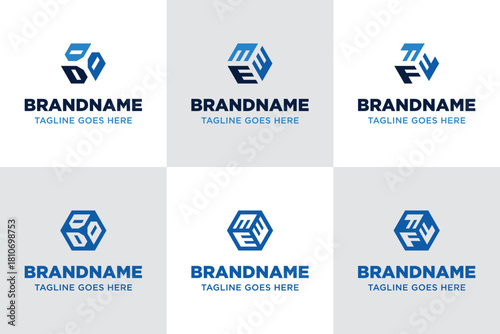 Letters DDD EEE FFF Hexagon Logo Set, symbolizing structure, balance, and geometric modernity