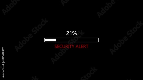 21% loading bar error icon animation on a black background.Security Alert Warning Error Notification On Black Screen.