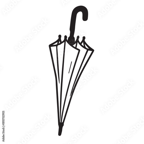 A simple monochrome vector representation of a closed umbrella, defined by crisp lines and a streamlined shape, offering a clear and minimal visual style.