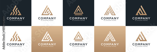 Set of golden letter A logo design. Universal icon for business and branding. minimalist elegant luxury design vector illustration.