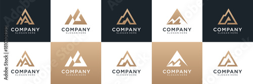 Set of mountain with letter A logo design. Universal icon for business and branding. minimalist elegant luxury design vector illustration.