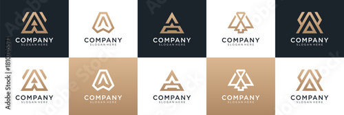 Set of letter A with success arrow logo design. Universal icon for business and branding. minimalist elegant luxury design vector illustration.