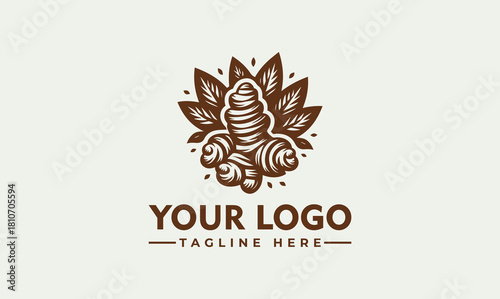 Elegant ginger root with leaves vector logo illustration for health and wellness business use 4906