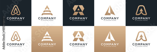 Set of letter A with success arrow logo design. Universal icon for business and branding. minimalist elegant luxury design vector illustration.