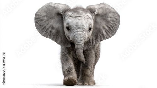Chubby minimal African elephant, big round ears, soft grey palette, chunky cute shape, white background