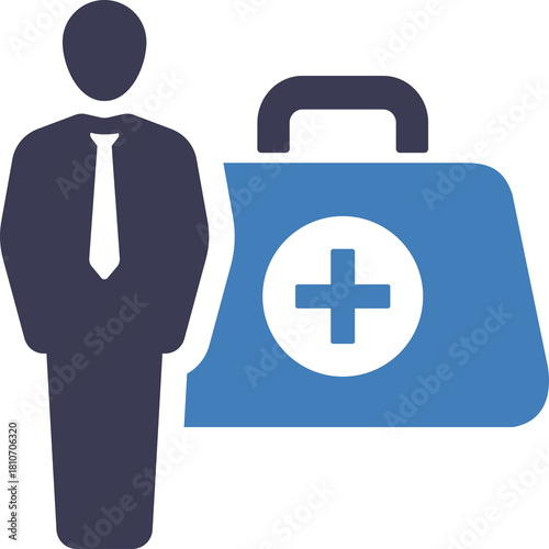 Healthcare Professional Standing Beside A Blue Medical Bag With A White Cross Symbol On A Transparent Background