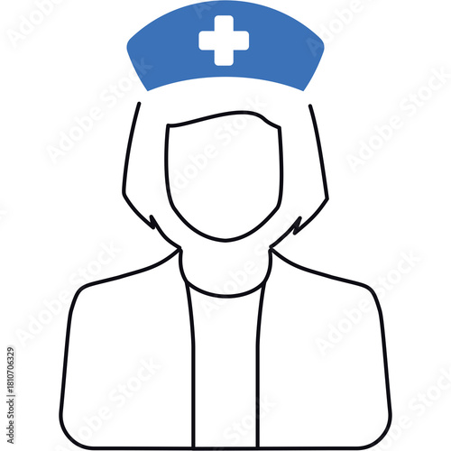 Icon of a nurse wearing a blue cap with a white cross symbolizing healthcare and medical assistance against a transparent background