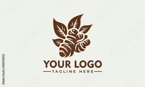 Stylized ginger root vector logo illustration for natural organic food and healthy lifestyle products
