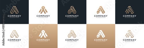 Set of geometric letter A logo design. Universal icon for business and branding. minimalist elegant luxury design vector illustration.