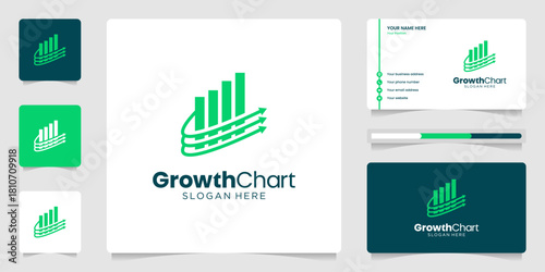 Chart Financial logo design inspiration. Abstract Arrow swoosh in Diagram Bar logo. Minimal Business card design template.