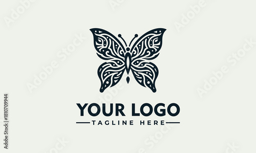 Vector logo illustration of an ornate butterfly design with space for your branding, 4918