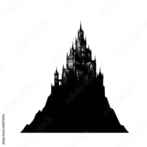Silhouette of a Gothic Castle on a Hill.