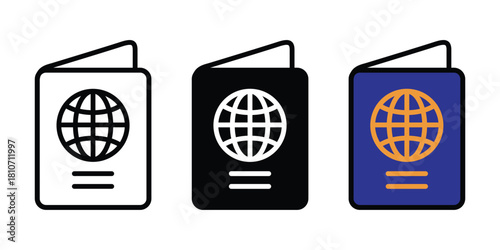Passport Icon Set Vector. Minimalist Travel Document Icons