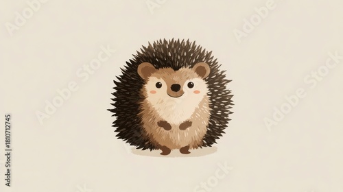 Chubby hedgehog minimal vector, round body, cute spikes, pastel brown, white background