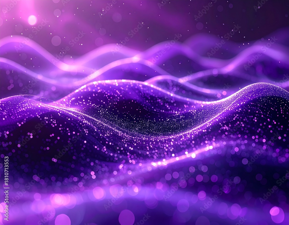 Obraz premium Abstract waves of vibrant purple light with sparkling particles