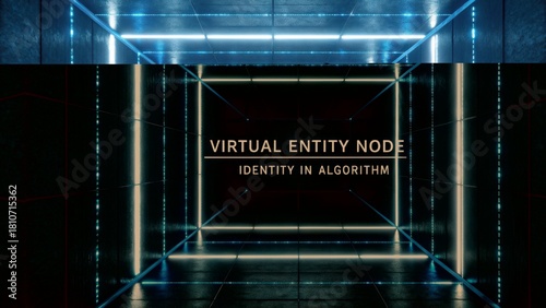 Fototapeta Naklejka Na Ścianę i Meble -  Futuristic Virtual Entity Node with Illuminated Pathways Representing Identity in Digital Algorithmic Space