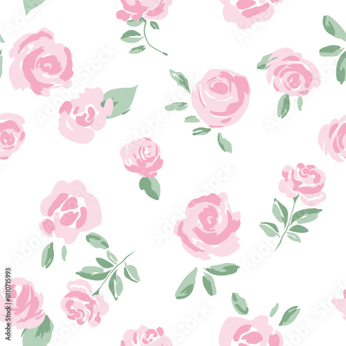 Floral seamless pattern featuring loose and whimsical illustrations of scatte...