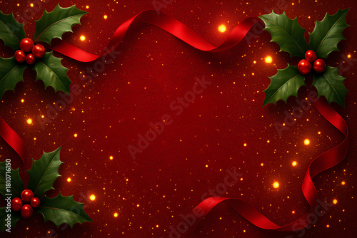 Red and Green Christmas Decoration with Golden Lights