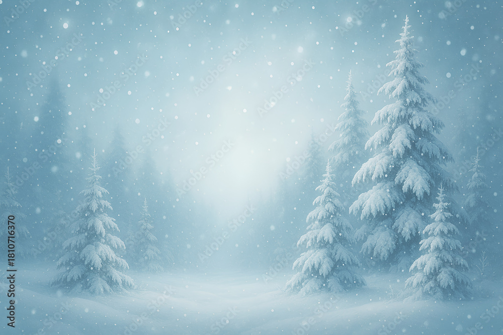 Obraz premium Snowy Winter Landscape with Fir Trees