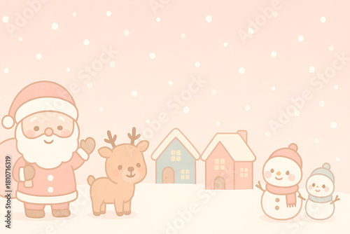 Pastel Christmas Illustration with Santa and Reindeer