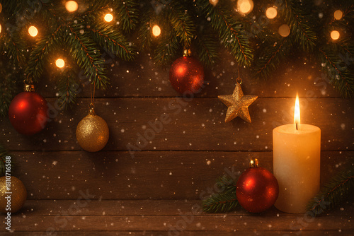 Golden Christmas Decorations with Candle