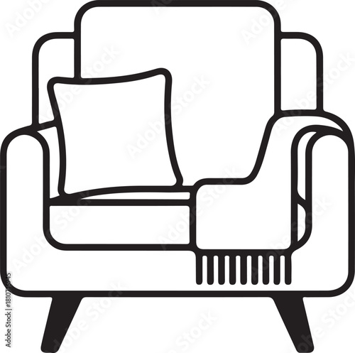 Simplified living room interior armchair with cushion and blanket decoration