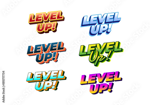 Obraz na plátne A collection of six colorful Level Up! text designs in various styles and fonts,
