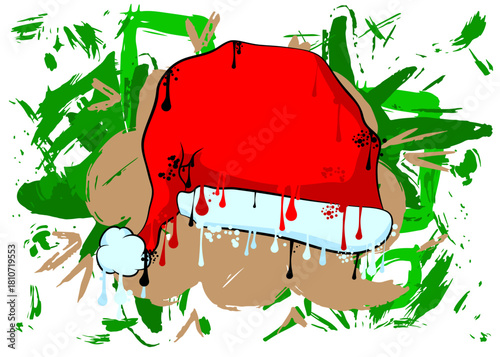 Santa Claus Hat graffiti. Abstract modern street art decoration performed in urban painting style.