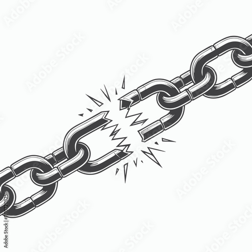 Broken Chain Link Symbolic Black and White Illustration of Freedom and Disruption