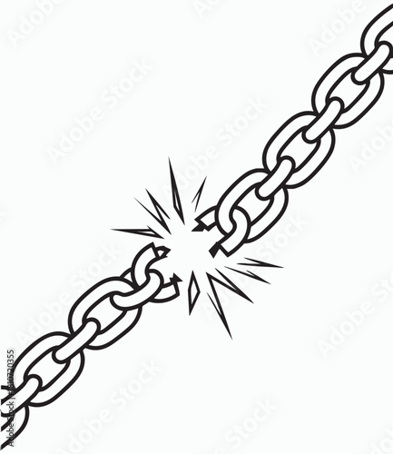 Broken Chain Link Symbolic Black and White Illustration of Freedom and Disruption
