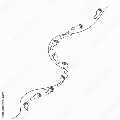 Winding Footprint Path Minimalist Black and White Journey Illustration