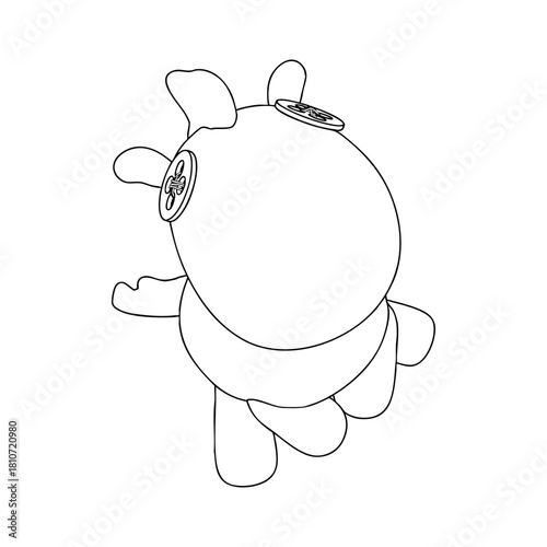 Outline for Coloring of Horse Plush Cute and Funny Toy. Vector Illustration.