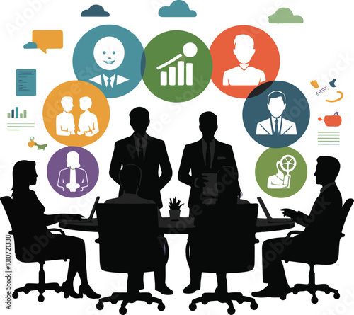 Team business meeting with teamwork and collaboration flat vector icon for apps and websites.Team business people, teamwork iconTeam business meeting with teamwork and collaboration flat vector icon f