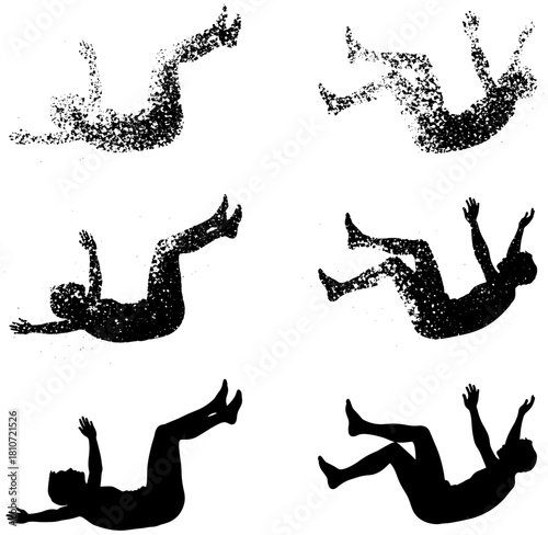 Falling man silhouettes isolated on, perfect for illustrating accidents, failures, and dramatic scenes with a sense of gravity