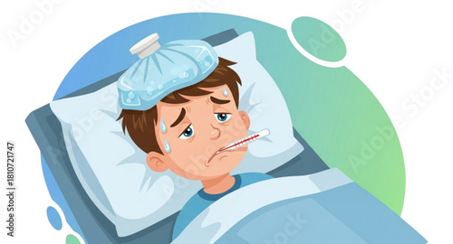 The boy is sick with a fever
