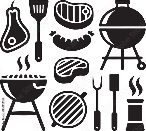 Grill bbq vector icon set