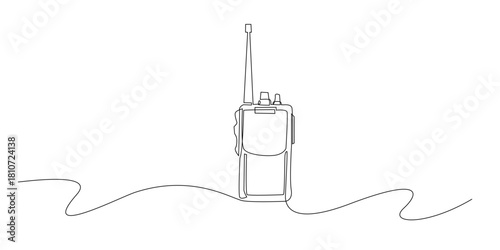 Continuous line drawing of a police walkie-talkie.
Single line illustration depicting a communication radio device used by law enforcement, symbolizing coordination, security, and emergency response.