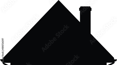 Minimalist black house silhouette with steep roof, chimney, centered door and windows, perfect for architecture, signage, icons, and education.