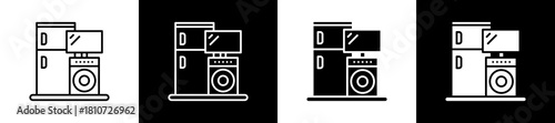Appliances icon set in line and glyph style on black and white background