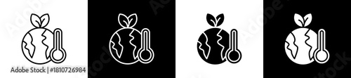 Climate icon set in line and glyph style on black and white background