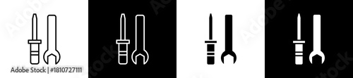 Maintenance Tool icon set in line and glyph style on black and white background