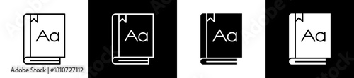 Vocabulary icon set in line and glyph style on black and white background