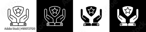 Belief icon set in line and glyph style on black and white background
