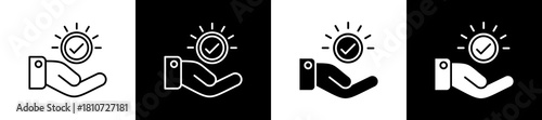 Assurance icon set in line and glyph style on black and white background