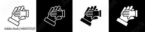 Aid icon set in line and glyph style on black and white background