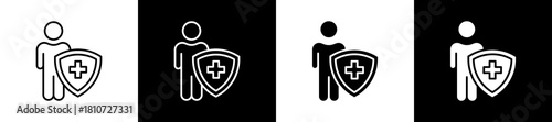 Insurance Policy icon set in line and glyph style on black and white background